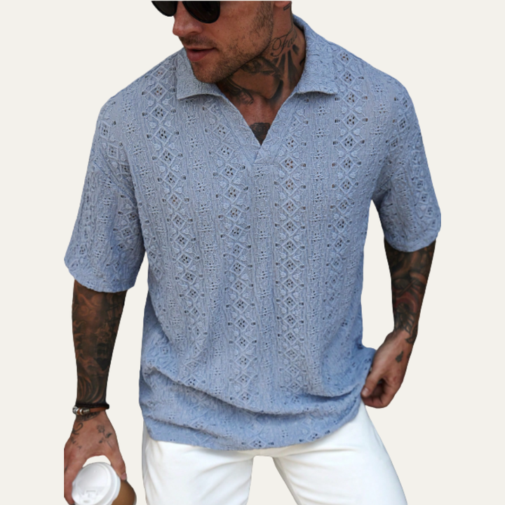 La chemise en lin en crochet maillé boho pour homme Glenridge Hill – Bleu clair