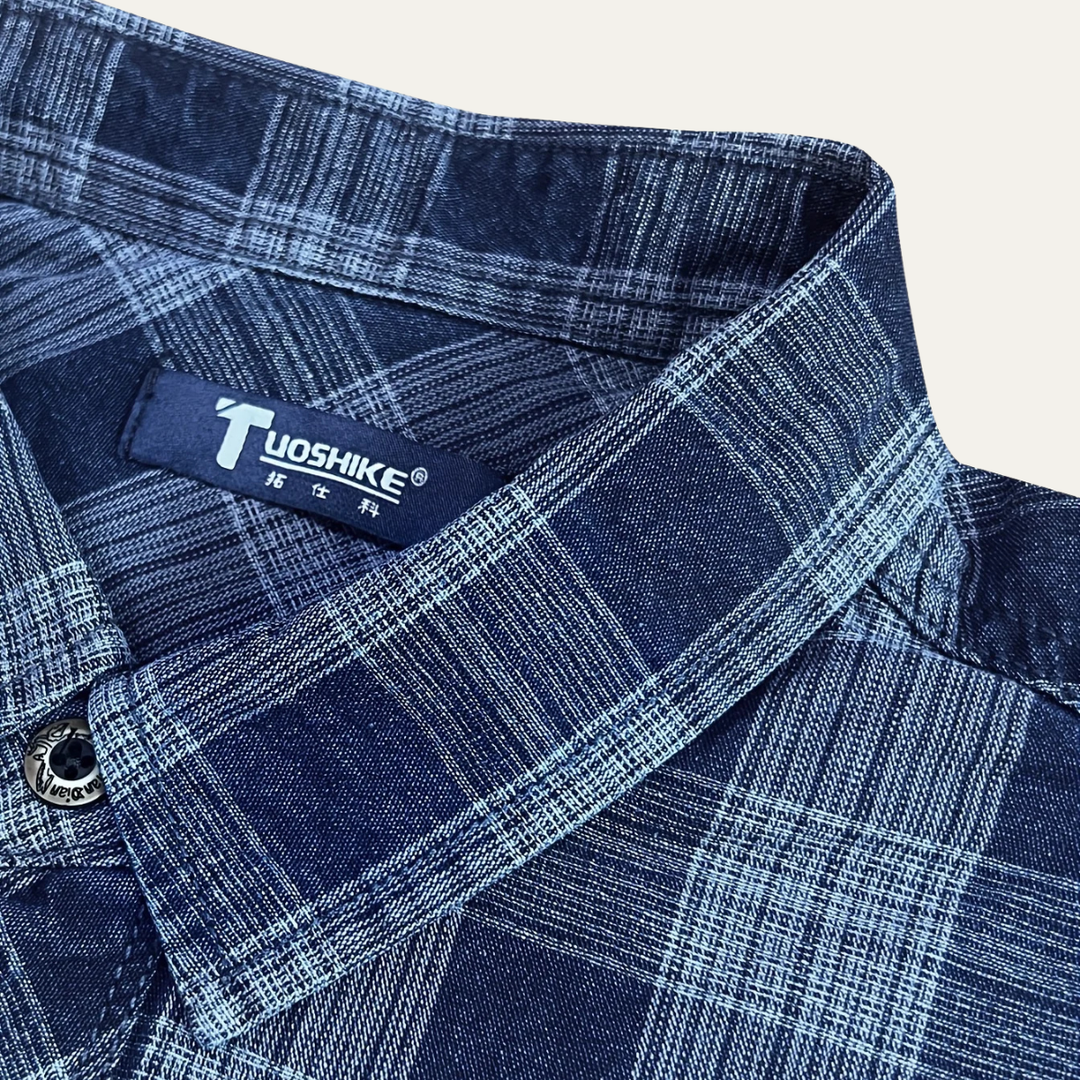 La Chemise en Jean à Carreaux pour Hommes Foxwood Ridge avec Poches Poitrine