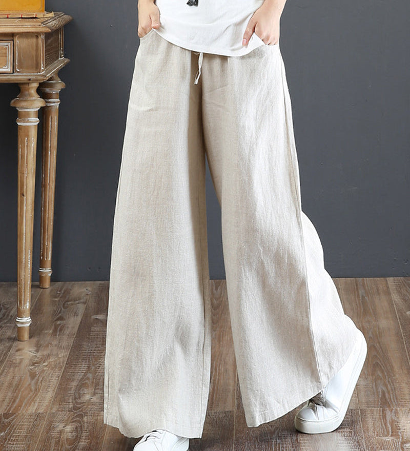 Pantalon large taille haute de couleur unie