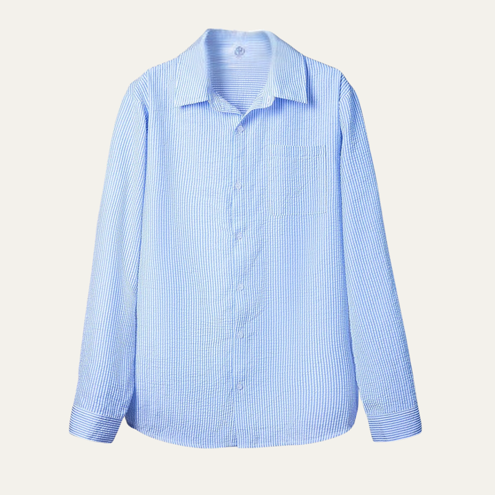 La chemise à boutons en lin léger à rayures bleues pour hommes de Maplecrest Park