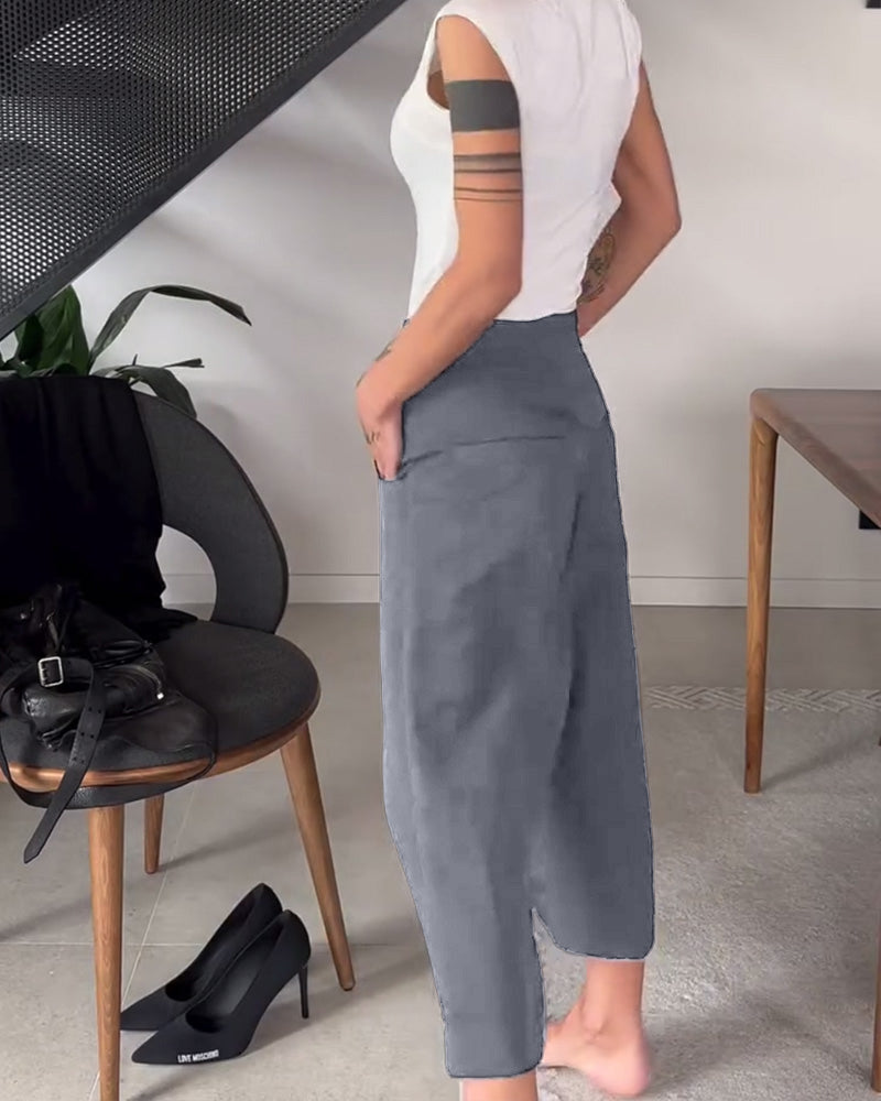 Pantalon décontracté asymétrique de couleur unie simple