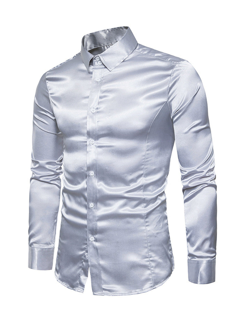 Chemise de soirée à manches longues en satin lisse boutonnée pour homme
