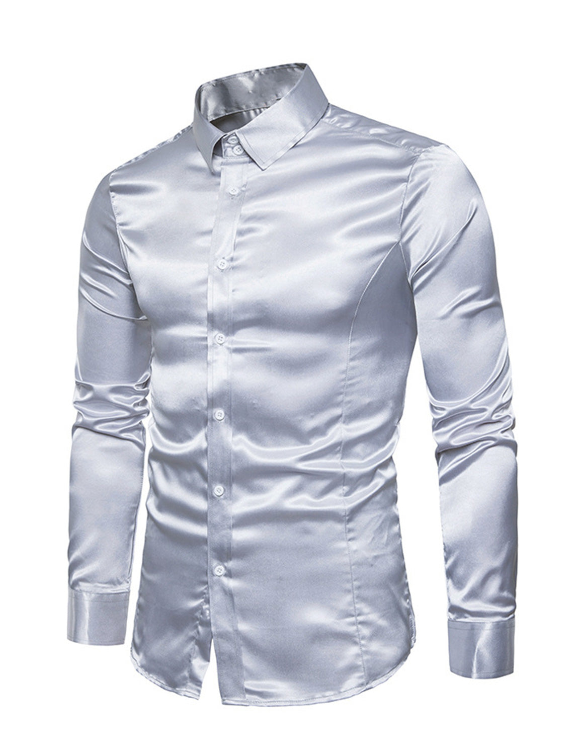 Chemise de soirée à manches longues en satin lisse boutonnée pour homme