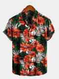 Chemise à Manches Courtes d'Hawaï avec Fleurs Vertes pour Homme