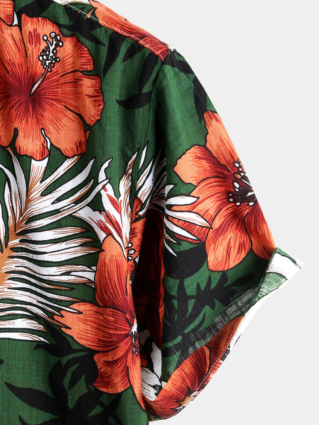 Chemise à manches courtes pour homme, verte avec des fleurs