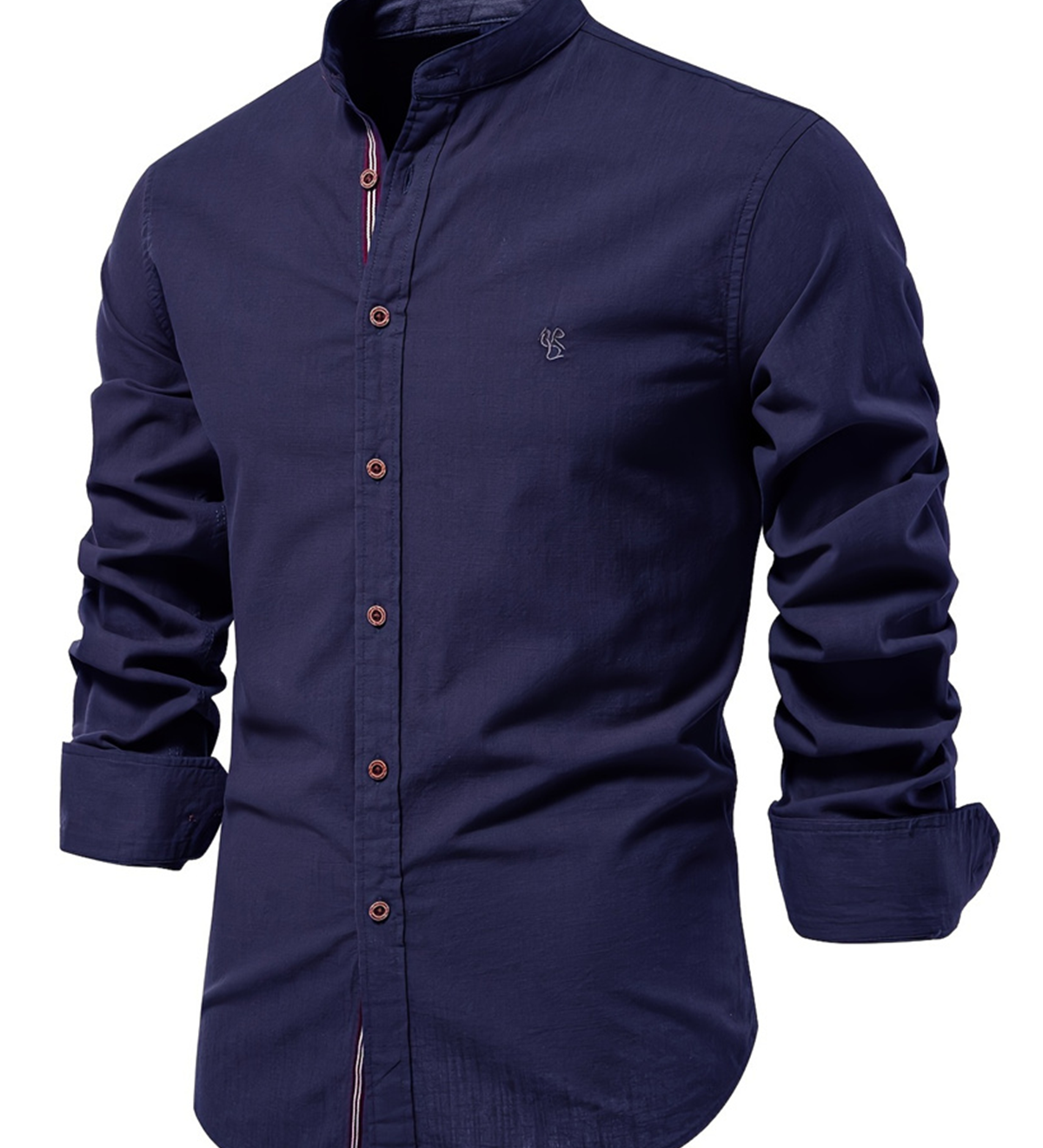 Chemise boutonnée à manches longues 100% coton de couleur unie pour hommes