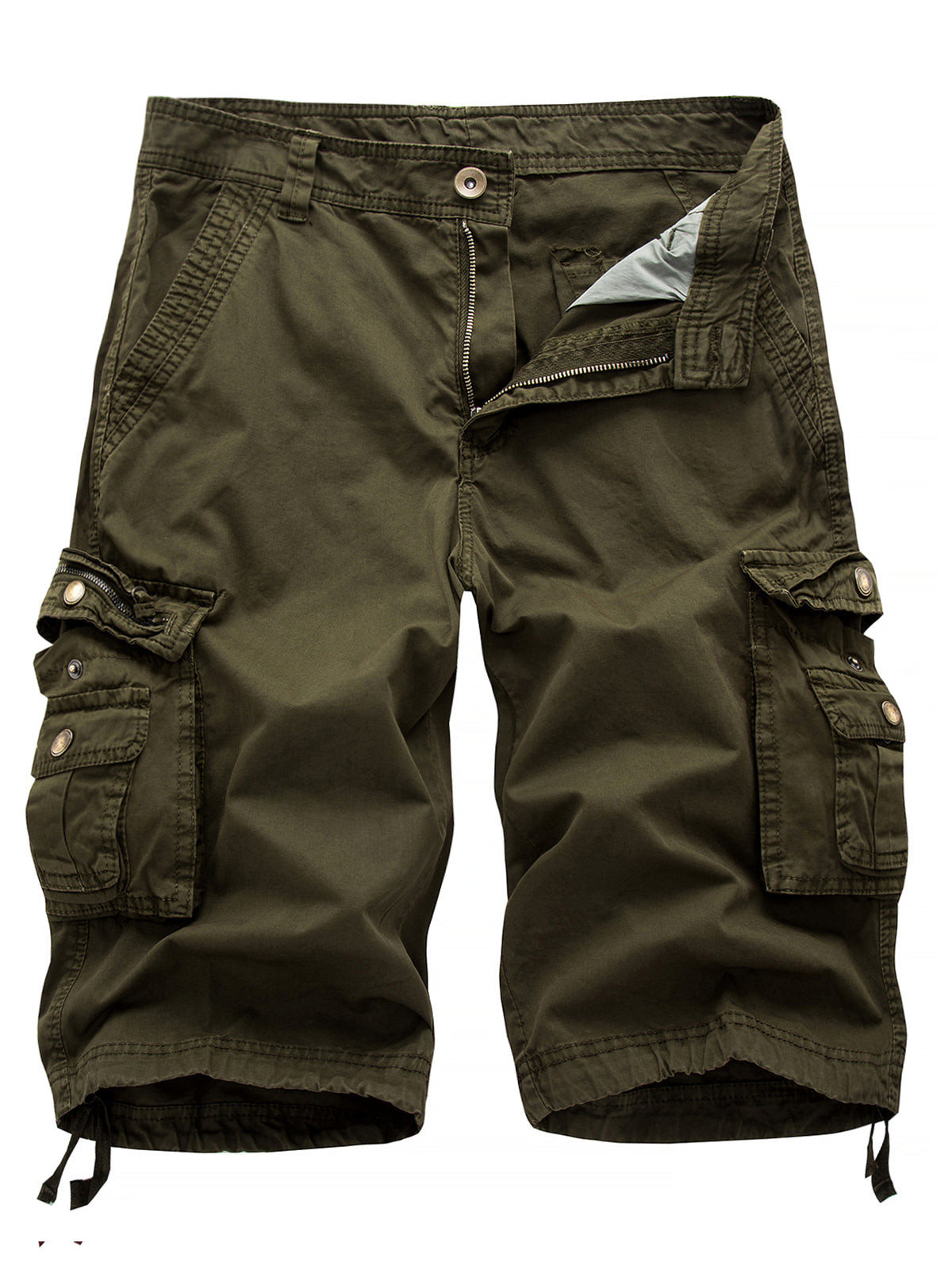 Short en coton multi-poches décontracté d'extérieur de couleur unie de grande taille pour hommes