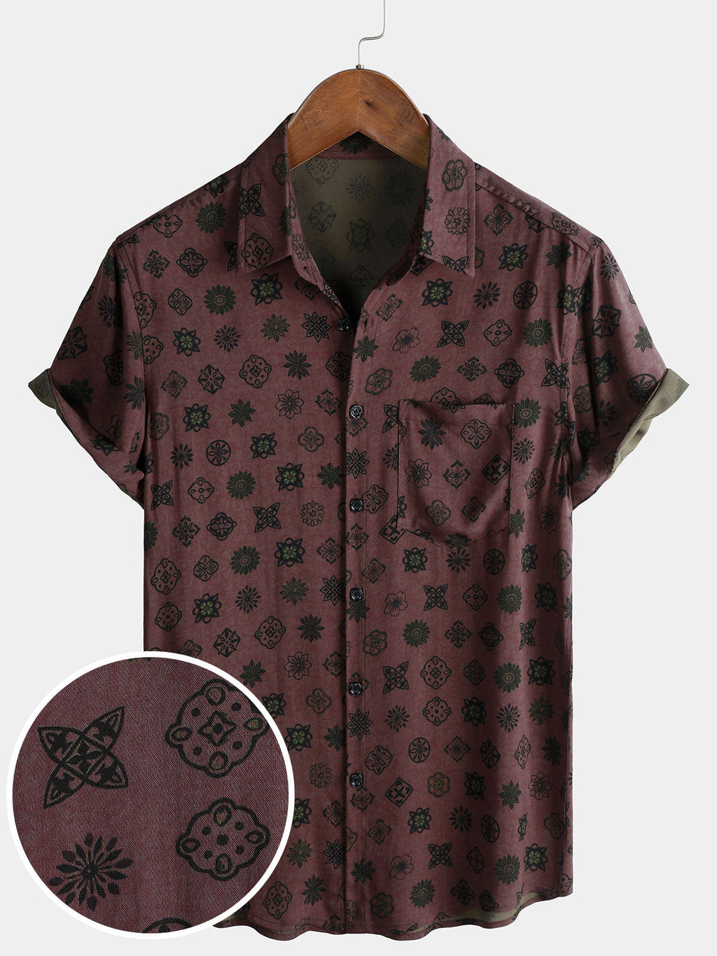 Chemise Homme Classique Rétro à Motif Géométrique Manches Courtes