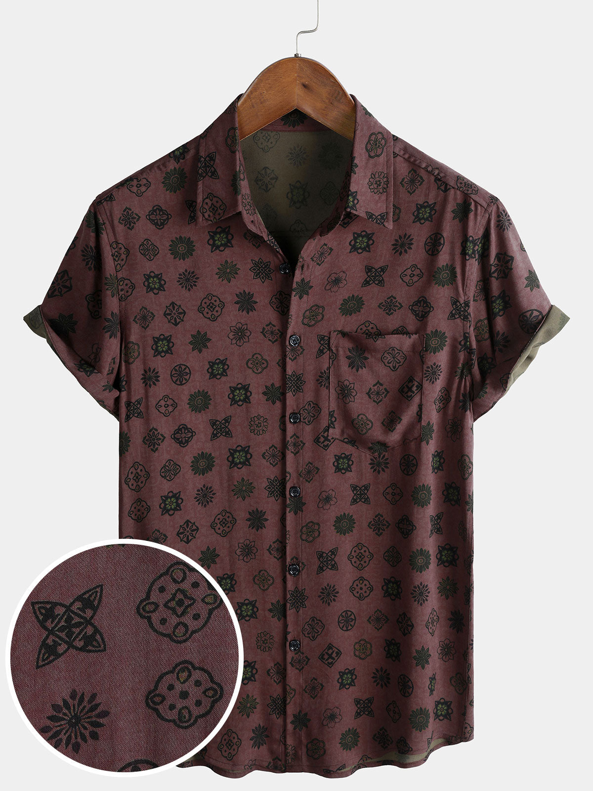 Chemise à Manches Courtes Géométrique Classique Rétro pour Homme