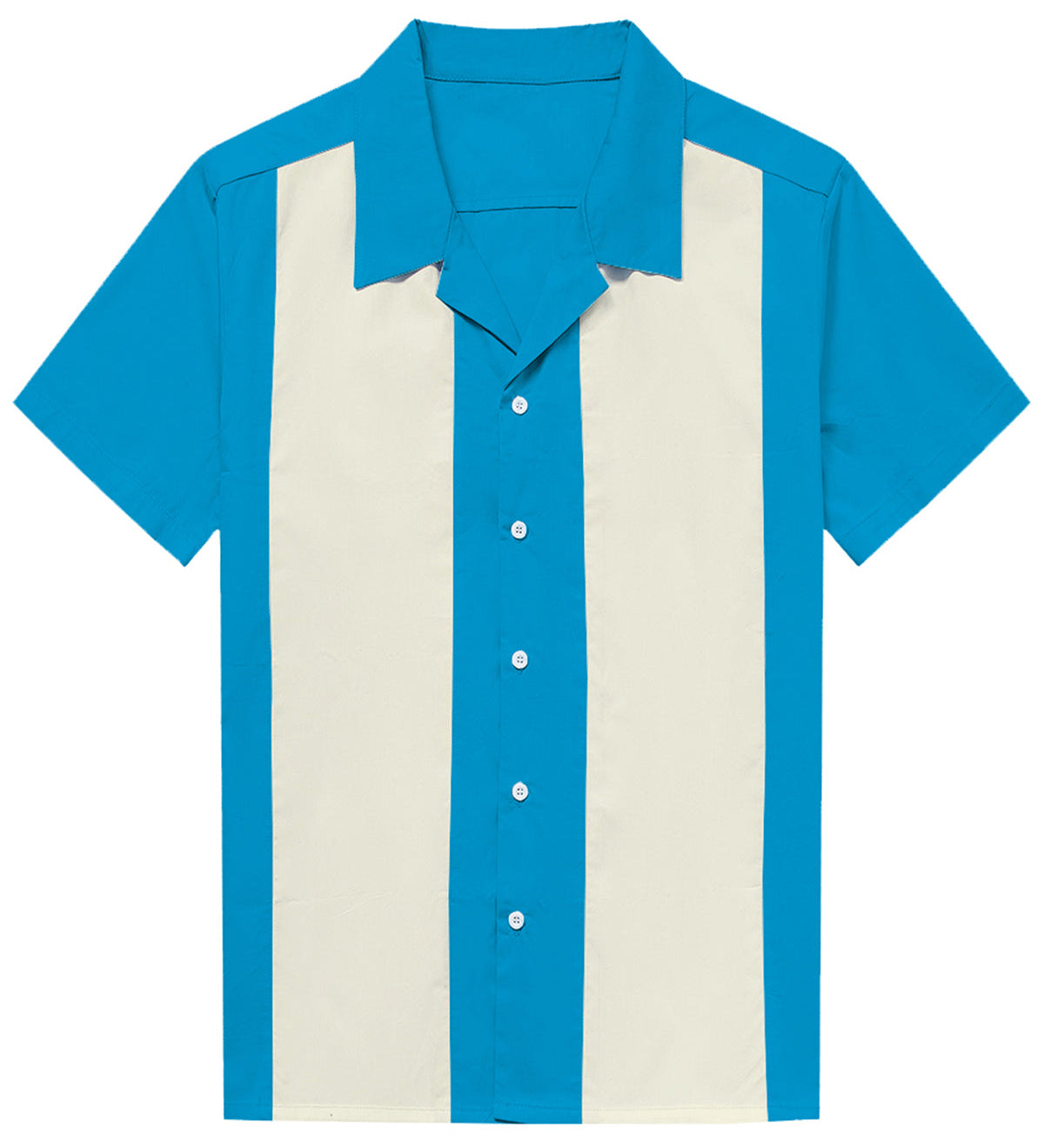 Men's 50s Retro Short Sleeve Cuban Collar Shirt in Blue