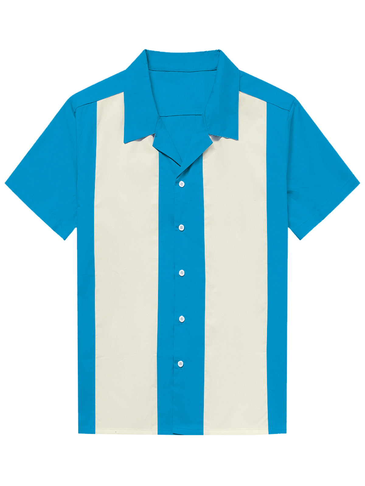 Chemise à Manches Courtes Rétro des Années 50 avec Col Cubain pour Homme en Bleu