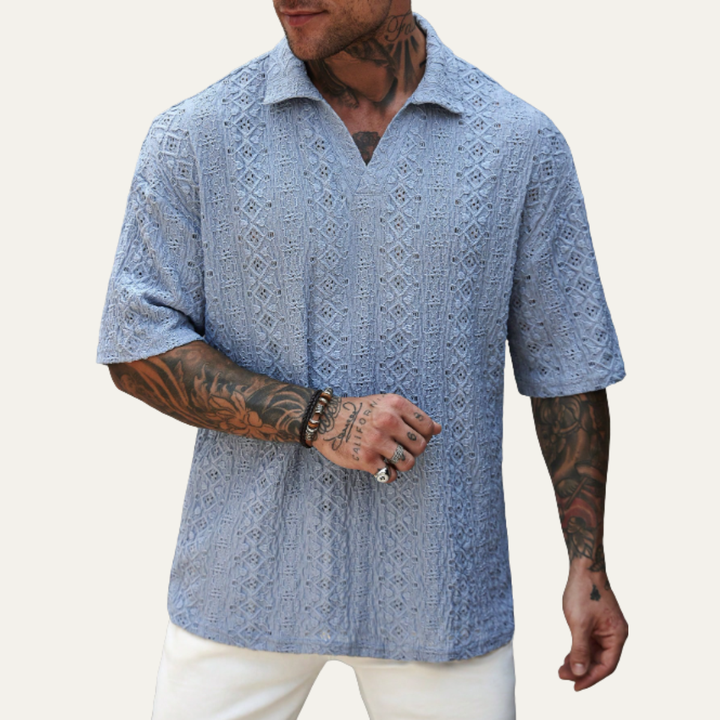 La chemise en lin en crochet maillé boho pour homme Glenridge Hill – Bleu clair