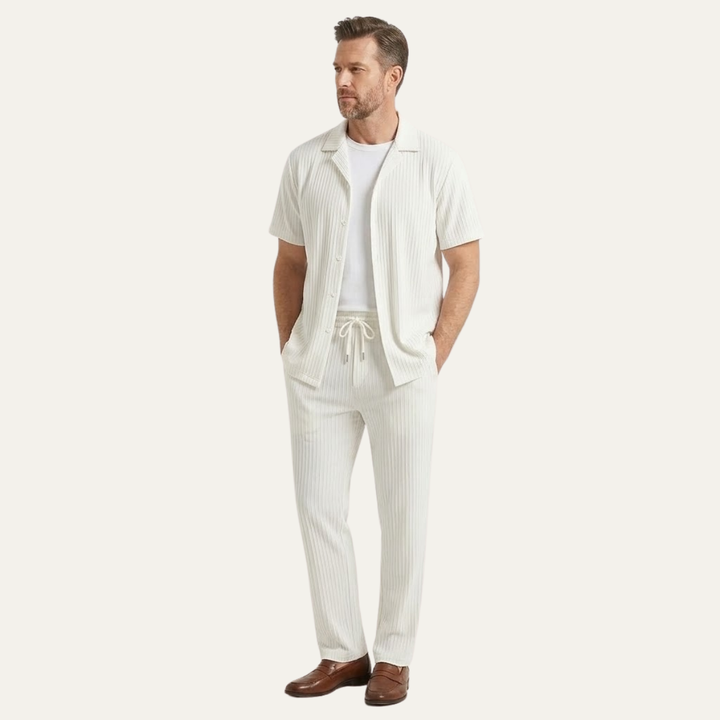 Le Set Deux Pièces en Lin pour Homme Dervio – Chemise Légère à Boutons &amp; Pantalons Décontractés