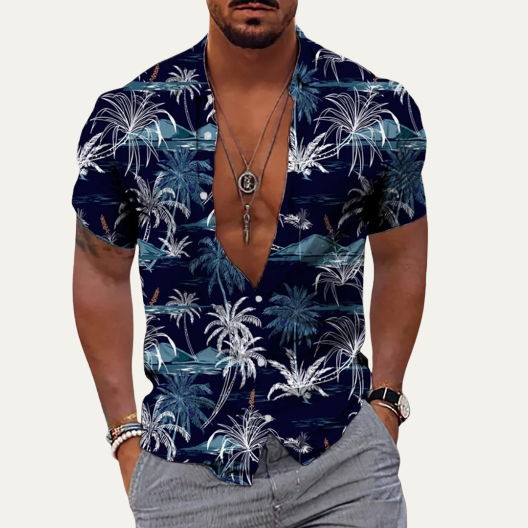 La chemise de plage hawaïenne à imprimé noix de coco tropical pour hommes Cedarforest