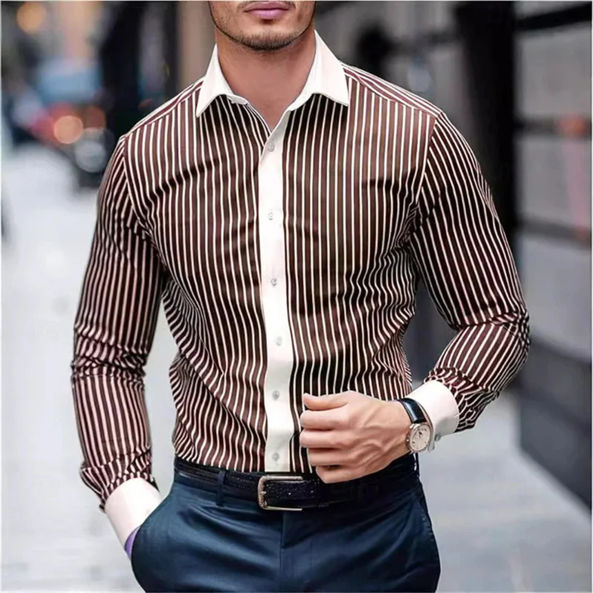 La Chemise Décontractée à Rayures Verticales Multicolores Harwood pour Hommes