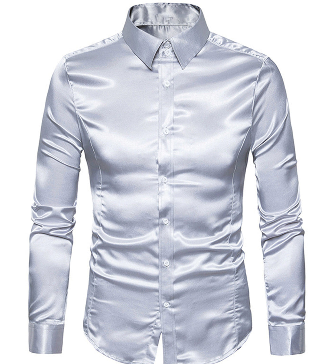 Chemise de soirée à manches longues en satin lisse boutonnée pour homme