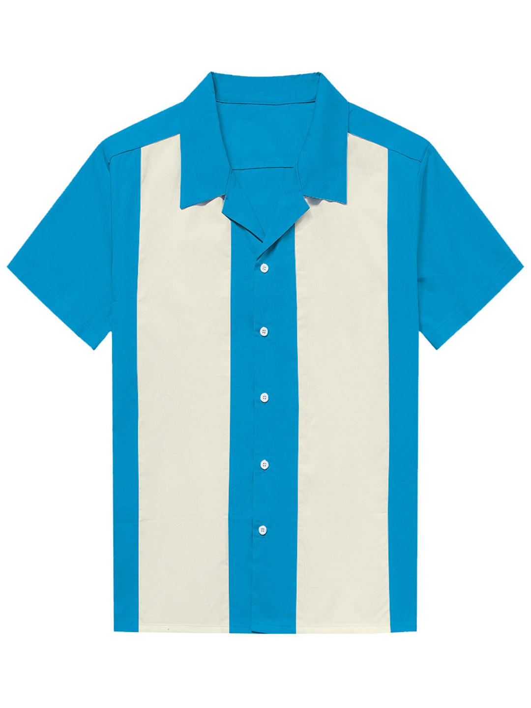 Chemise à manches courtes bleu col cubain des années 50 pour hommes