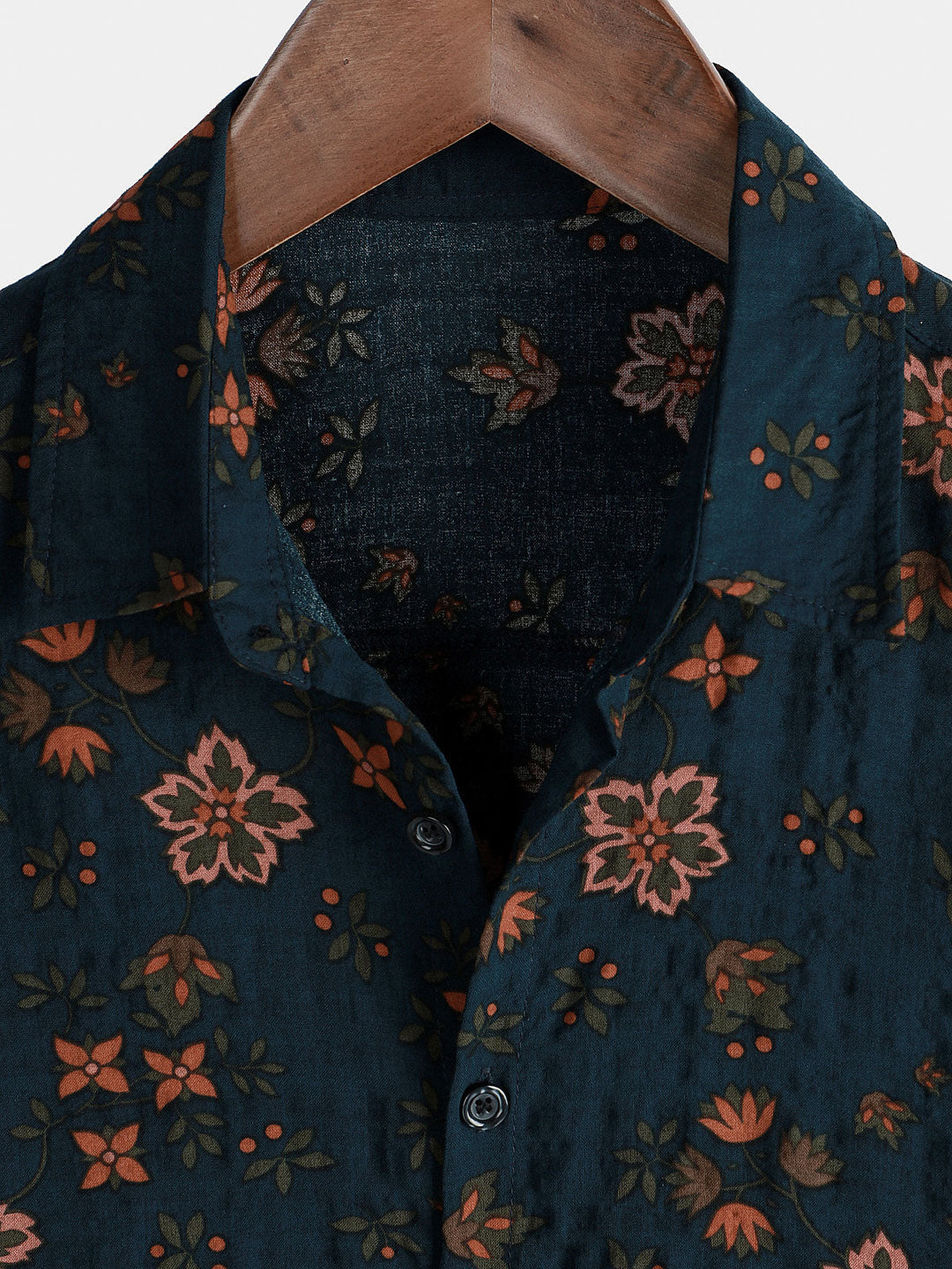 Chemise en coton à manches courtes boutonnée bleu marine à fleurs d&