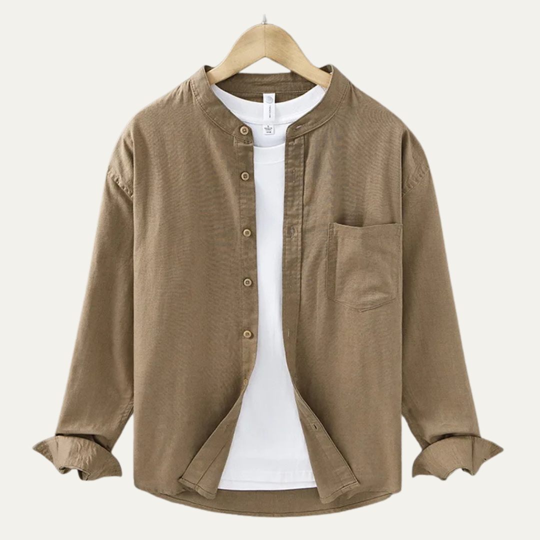 La chemise en coton-lin à col mandarin pour homme Ashmont Ridge, coupe décontractée