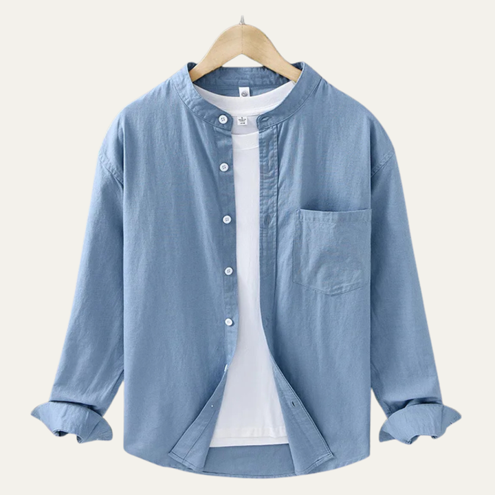 La chemise en coton-lin à col mandarin pour homme Ashmont Ridge, coupe décontractée