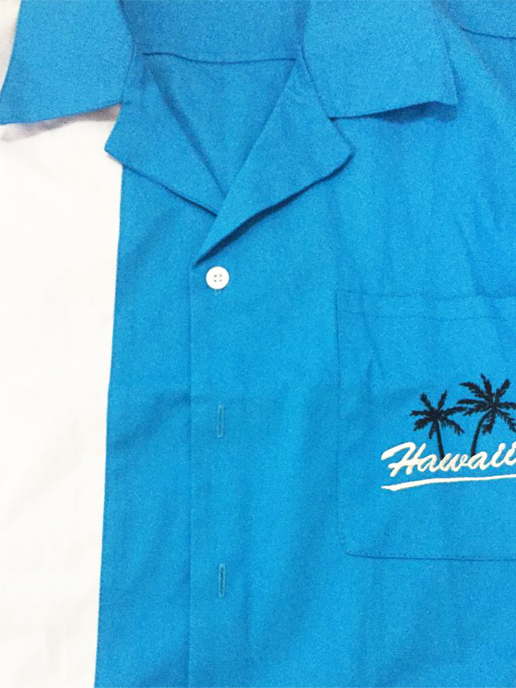 Chemise à manches courtes bleue pour homme 50's Vintage Camp Cotton Pocket Bowling Hawaii Coconut Tree