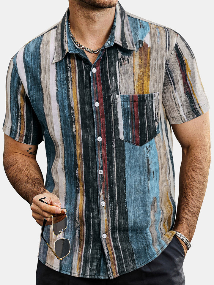 Chemise hawaïenne à manches courtes et rayures pour homme