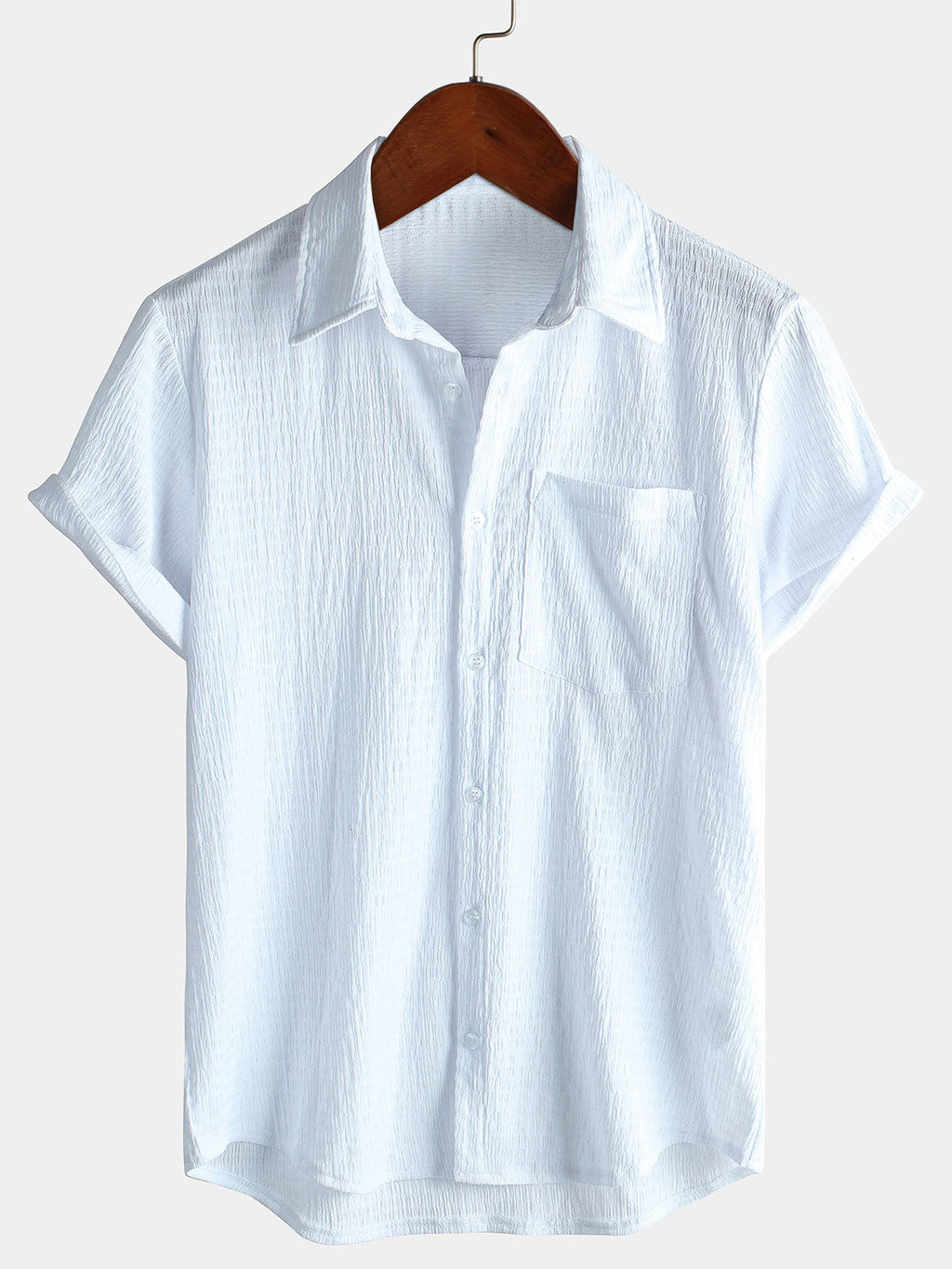 Chemise d'été décontractée à manches courtes et poches pour homme, couleur unie