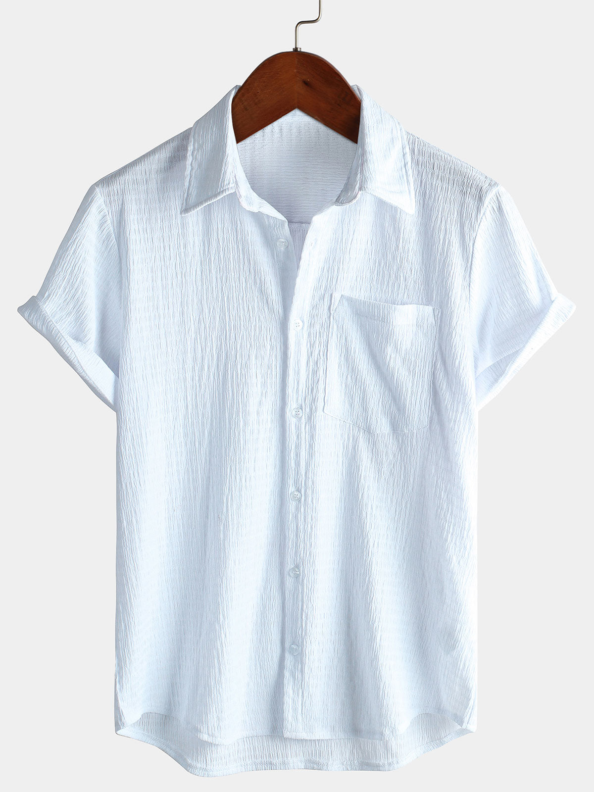 Chemise Casual à Manches Courtes Unie pour Homme en Été