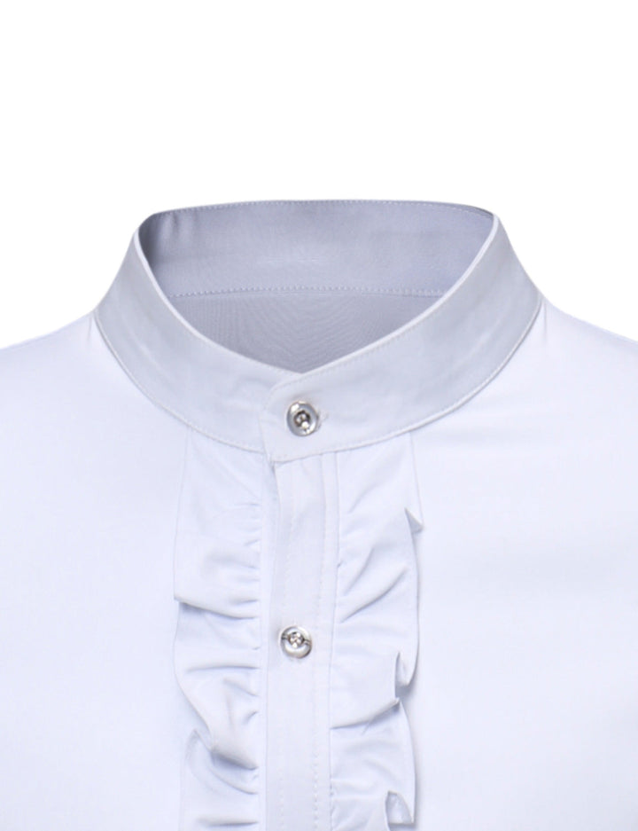 Chemise de smoking à manches longues en dentelle à col montant pour hommes