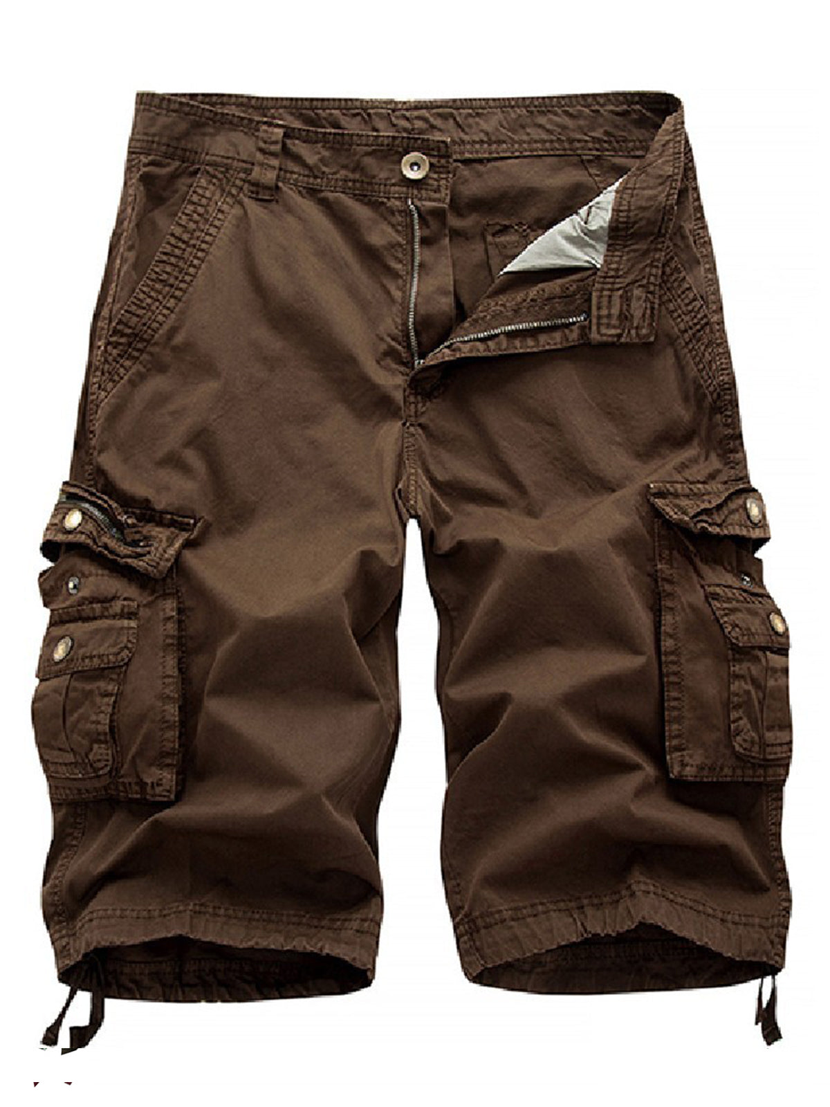 Short en coton multi-poches décontracté d'extérieur de couleur unie de grande taille pour hommes