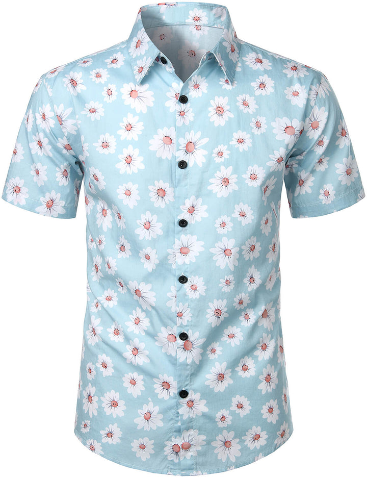 Chemise à fleurs hawaïenne à manches courtes en coton imprimé marguerite hawaïenne pour homme