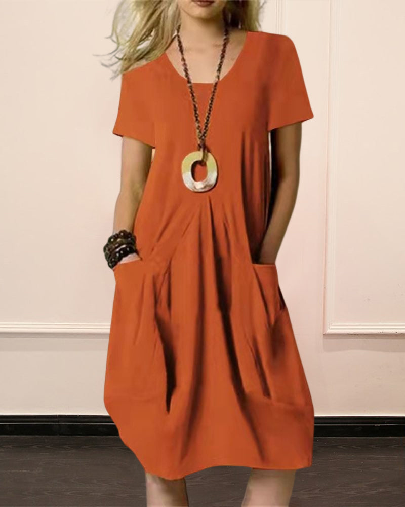 Robe unie col rond manches courtes