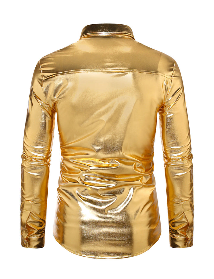 Costume de smoking boutonné brillant de luxe pour hommes, chemise de soirée à manches longues