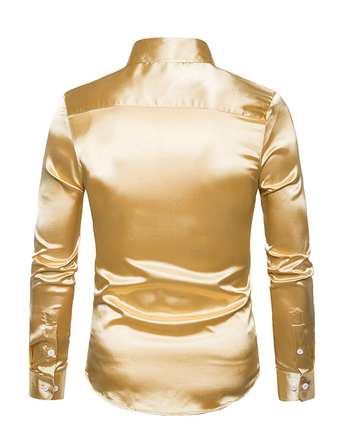 Chemise de soirée à manches longues en satin lisse boutonné pour homme
