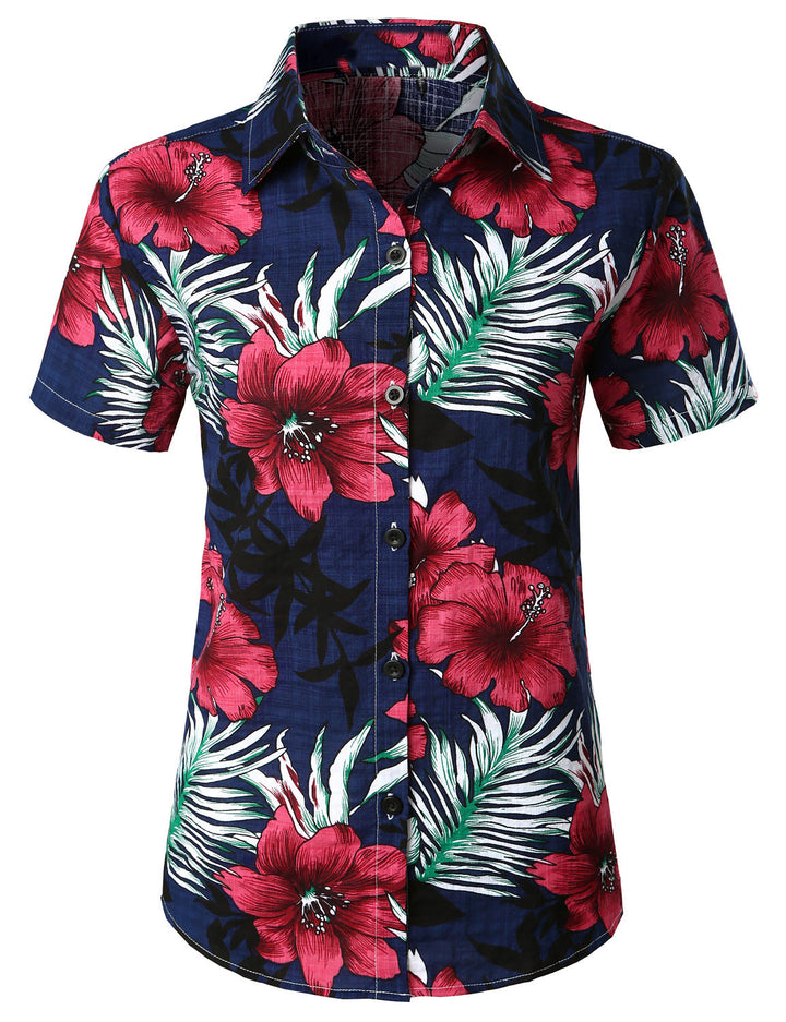 Chemisier imprimé Floral pour femmes, chemise hawaïenne en coton à manches courtes, chemise Aloha de plage et d&