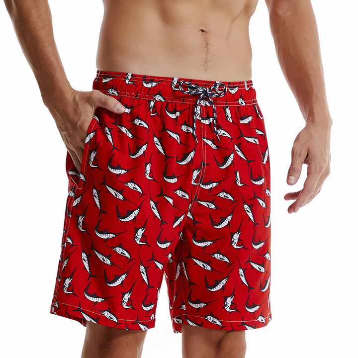 Short de plage rouge à imprimé requin pour hommes, maillot de bain à séchage rapide