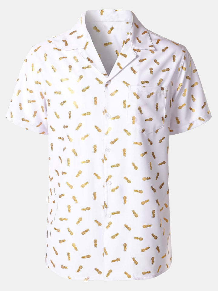 Chemise à manches courtes et col cubain pour homme, imprimé ananas