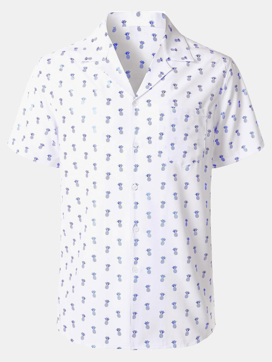 Chemise à manches courtes et col cubain pour homme, imprimé ananas bleu