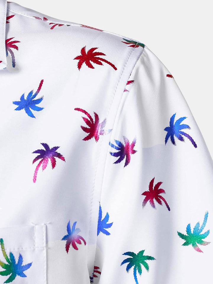 Chemise à manches courtes et col cubain pour homme, imprimé tropical coloré