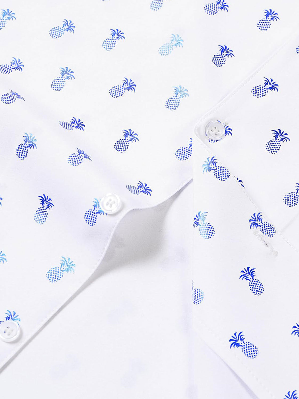 Chemise à manches courtes et col cubain pour homme, imprimé ananas bleu