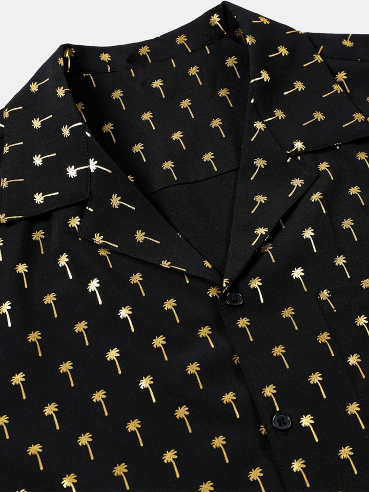 Chemise à manches courtes et col cubain Golden Palm Tree pour homme