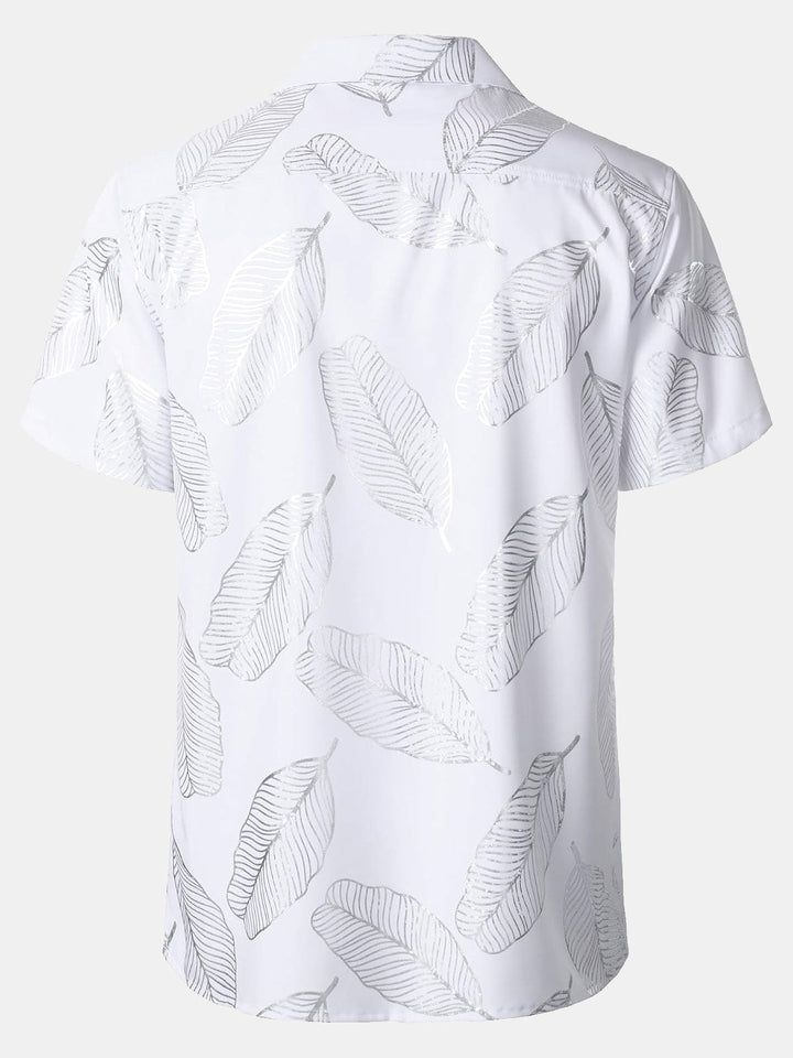 Chemise à manches courtes et col cubain pour homme, motif feuilles tropicales