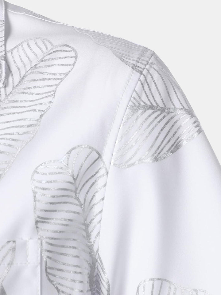 Chemise à manches courtes et col cubain pour homme, motif feuilles tropicales