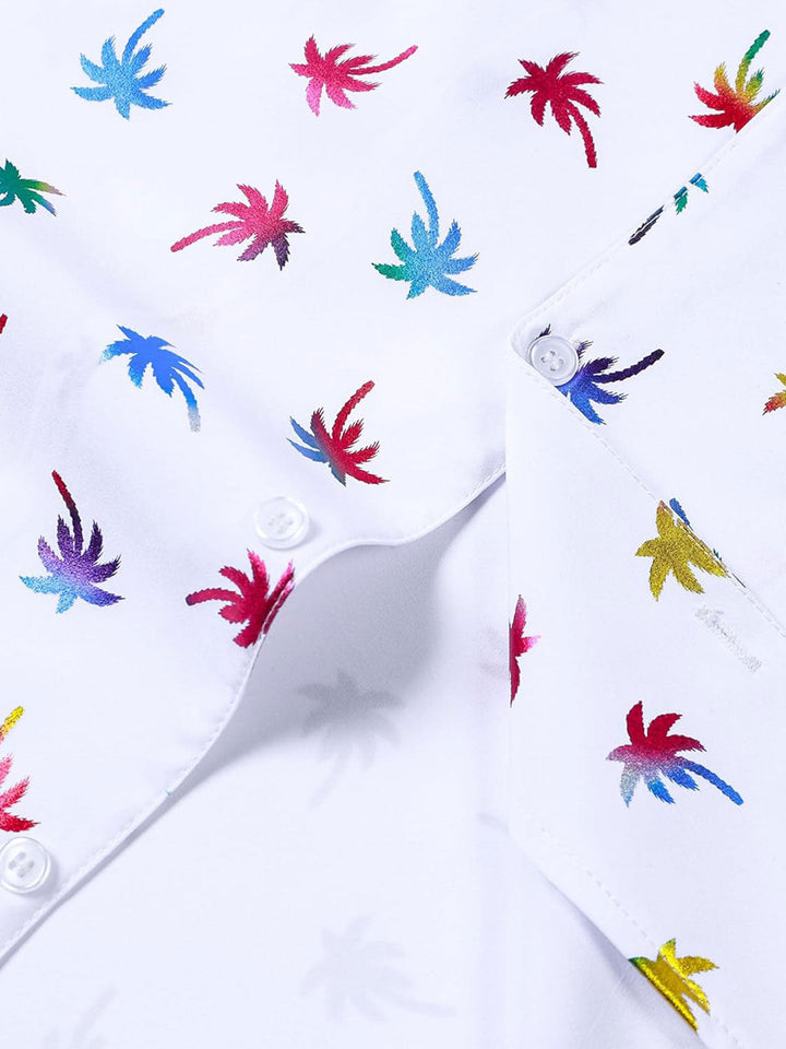 Chemise à manches courtes et col cubain pour homme, imprimé tropical coloré