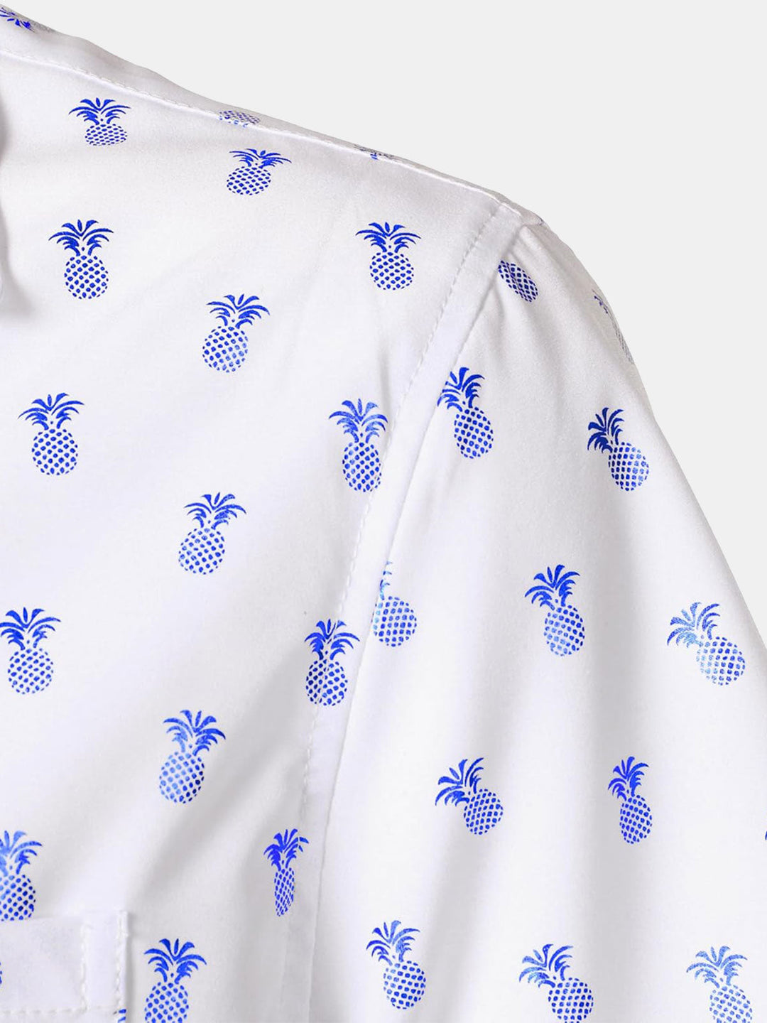 Chemise à manches courtes et col cubain pour homme, imprimé ananas bleu