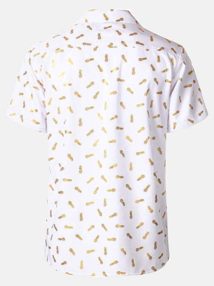 Chemise à manches courtes et col cubain pour homme, imprimé ananas