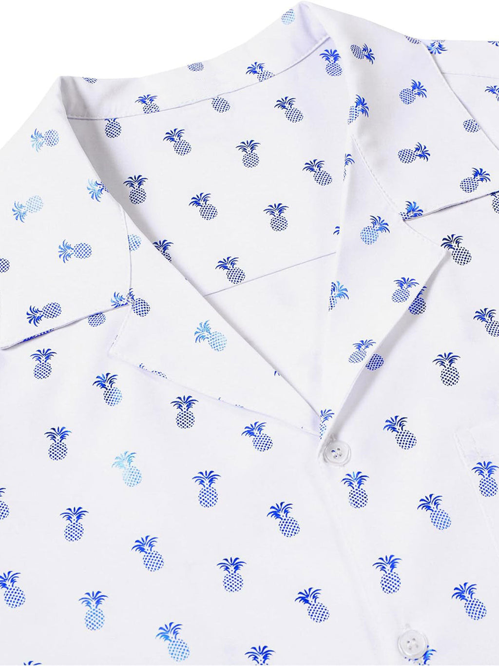 Chemise à manches courtes et col cubain pour homme, imprimé ananas bleu