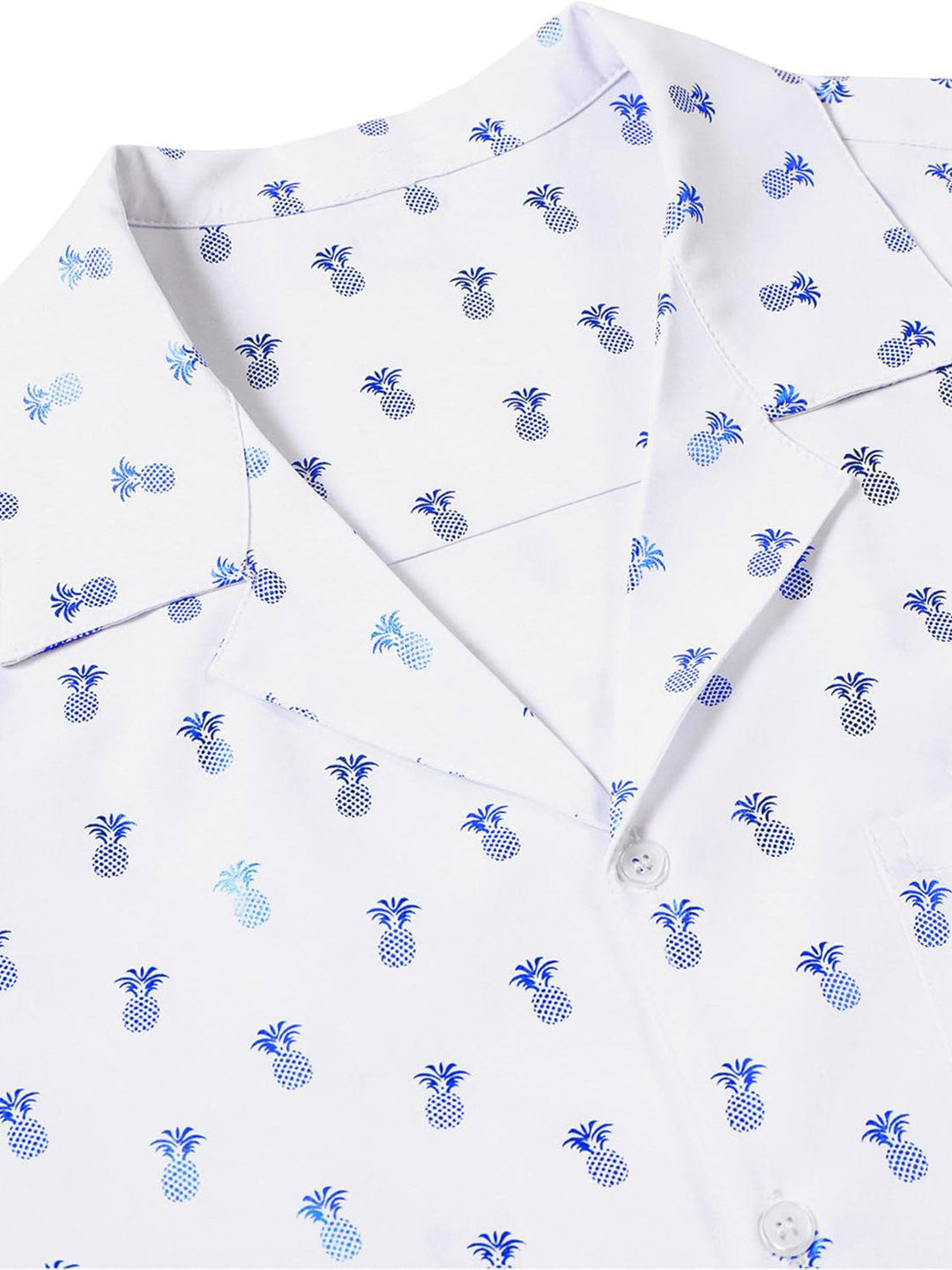 Chemise à manches courtes et col cubain pour homme, imprimé ananas bleu
