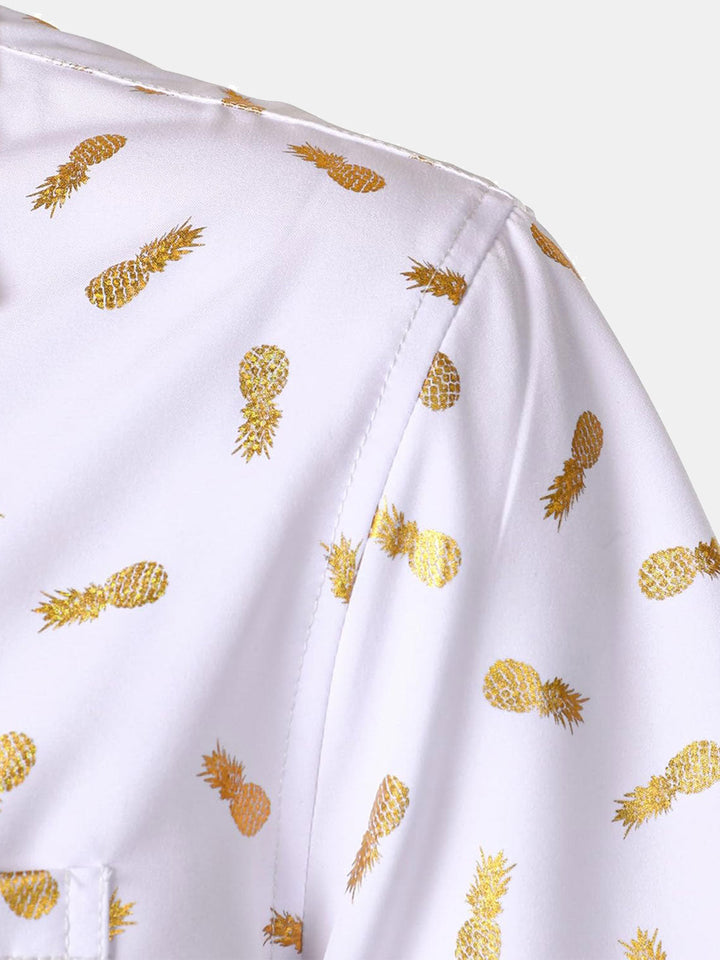 Chemise à manches courtes et col cubain pour homme, imprimé ananas