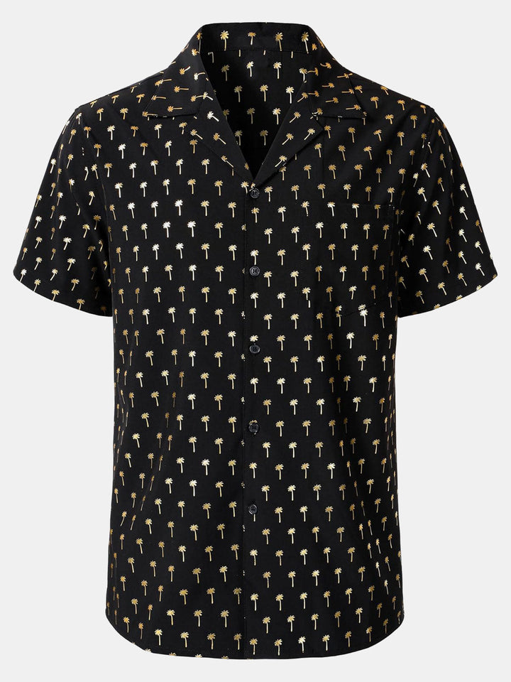 Chemise à manches courtes et col cubain Golden Palm Tree pour homme